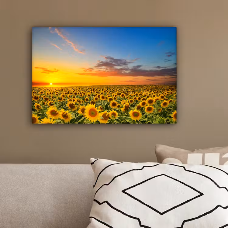 Bloemen - Zonnebloem - Zonsondergang - Nacht - Oranje canvas 2cm klein -sfeer3