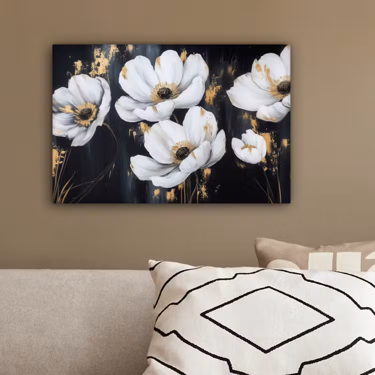Bloemen - Wit - Abstract canvas 2cm klein -sfeer3