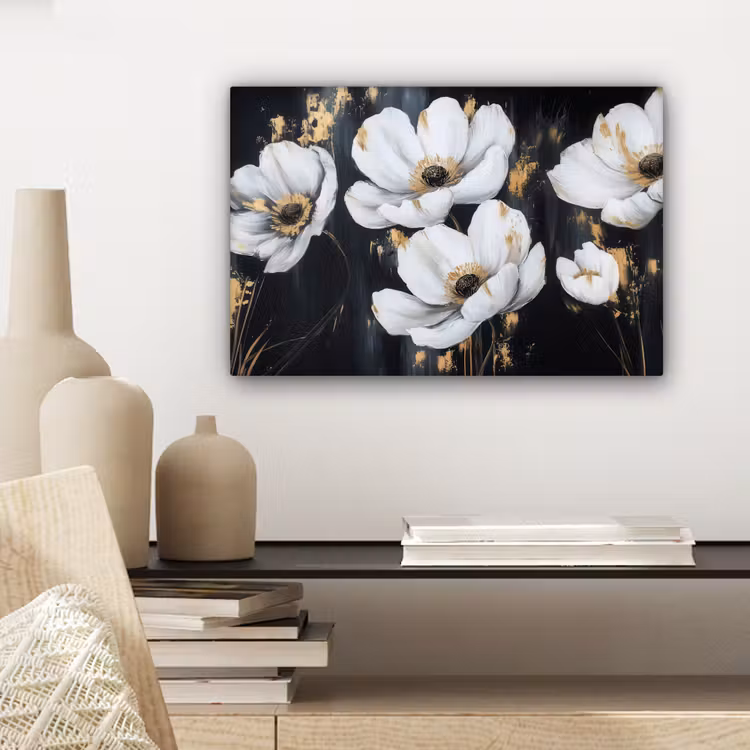 Bloemen - Wit - Abstract canvas 2cm klein -sfeer6