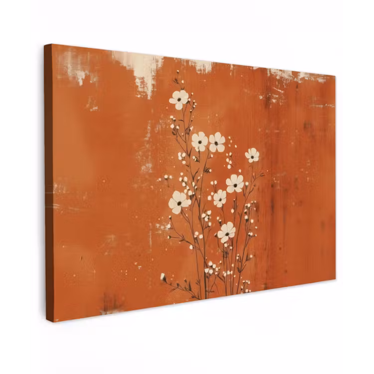 Bloemen - Wit - Subtiel - Roestkleur canvas 2cm klein -z3d