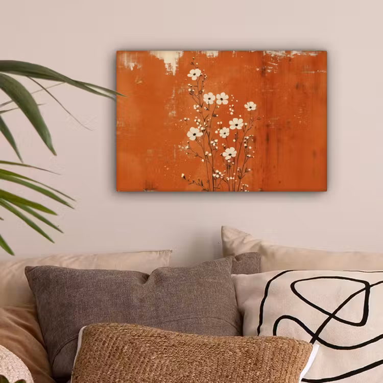 Bloemen - Wit - Subtiel - Roestkleur canvas 2cm klein -sfeer1
