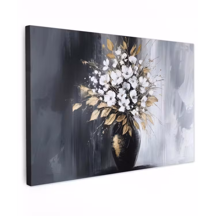 Bloemen - Wit - Vaas - Abstract canvas 2cm klein -z3d