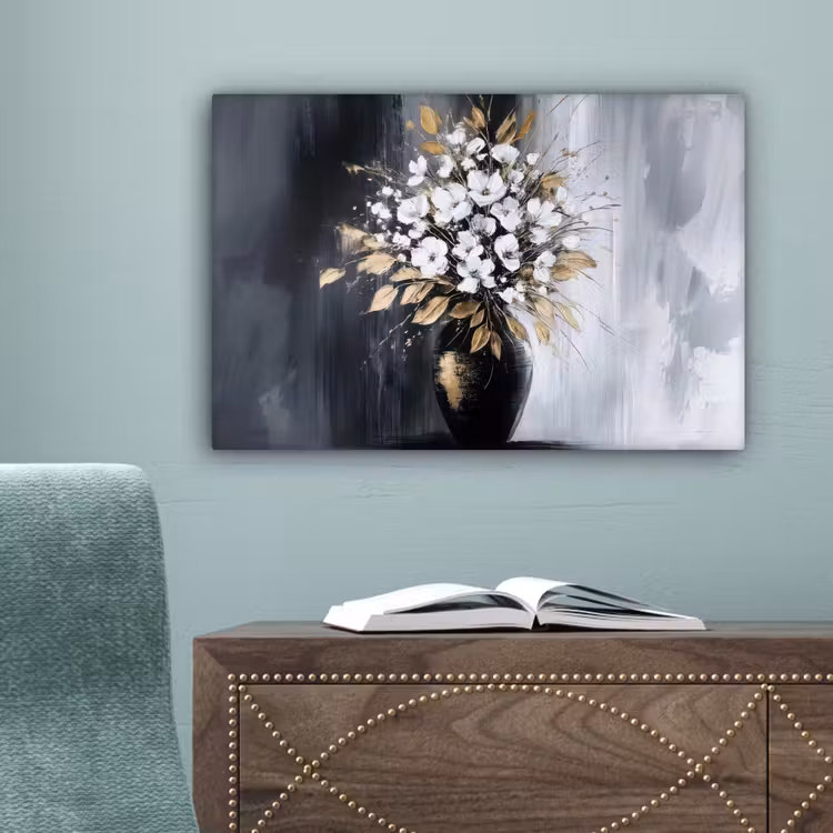 Bloemen - Wit - Vaas - Abstract canvas 2cm klein -sfeer4