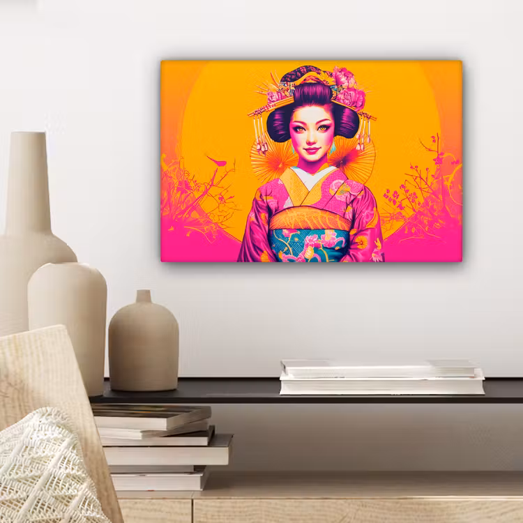 Bloemen - Vrouw - Kimono - Roze canvas 2cm klein -sfeer6