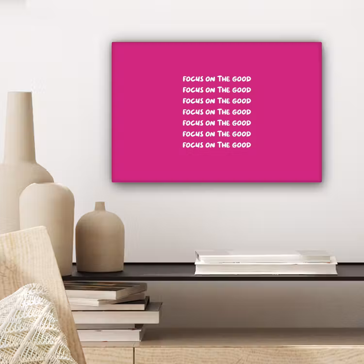 Focus on the good - Roze - wit canvas 2cm klein -sfeer6