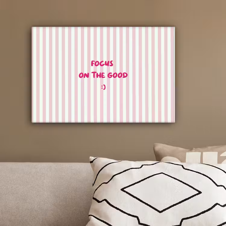 Focus on the good - Strepen - Roze - Smiley canvas 2cm klein -sfeer3