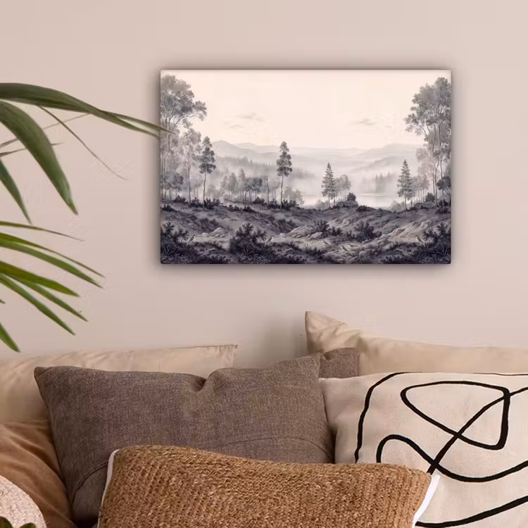 Mistig - Berglandschap - Illustratie canvas 2cm klein -sfeer1