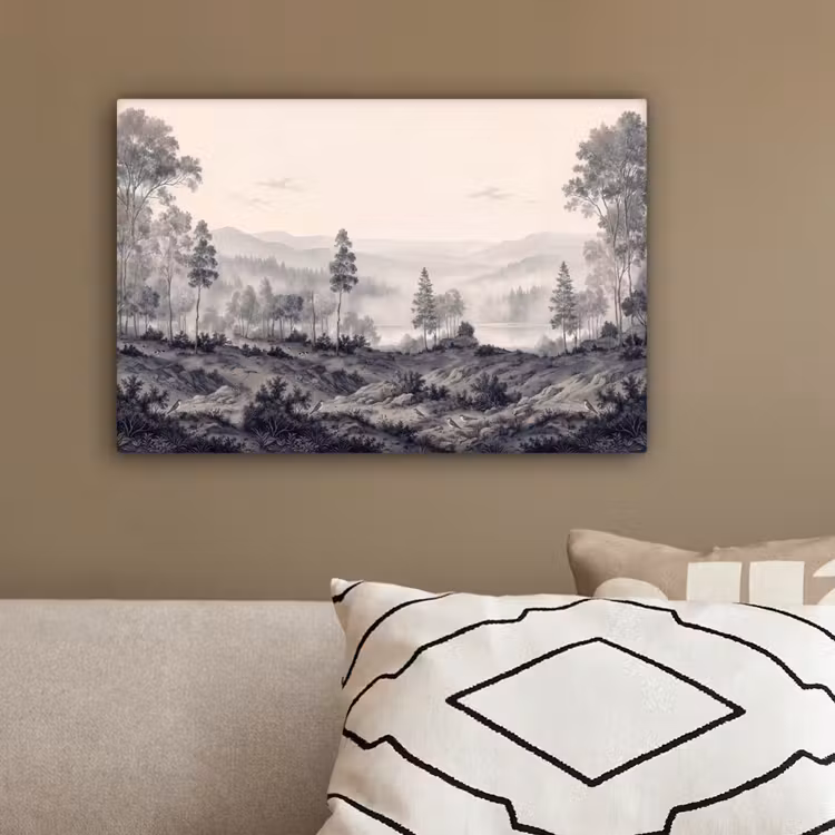 Mistig - Berglandschap - Illustratie canvas 2cm klein -sfeer3