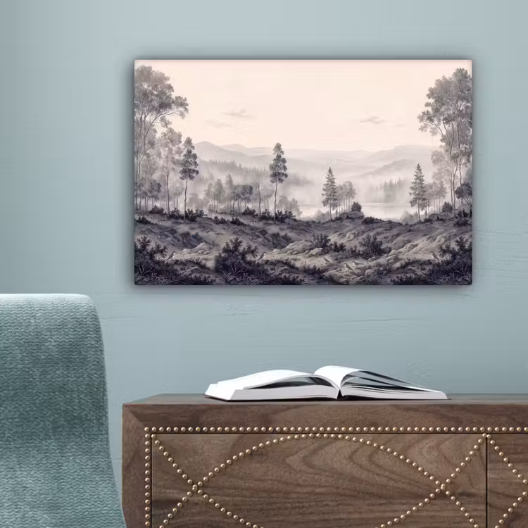 Mistig - Berglandschap - Illustratie canvas 2cm klein -sfeer4