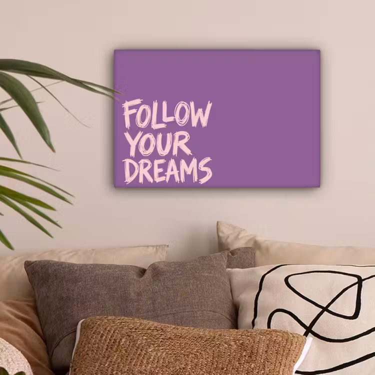Follow your dreams - Paars - Penseeltextuur canvas 2cm klein -sfeer1