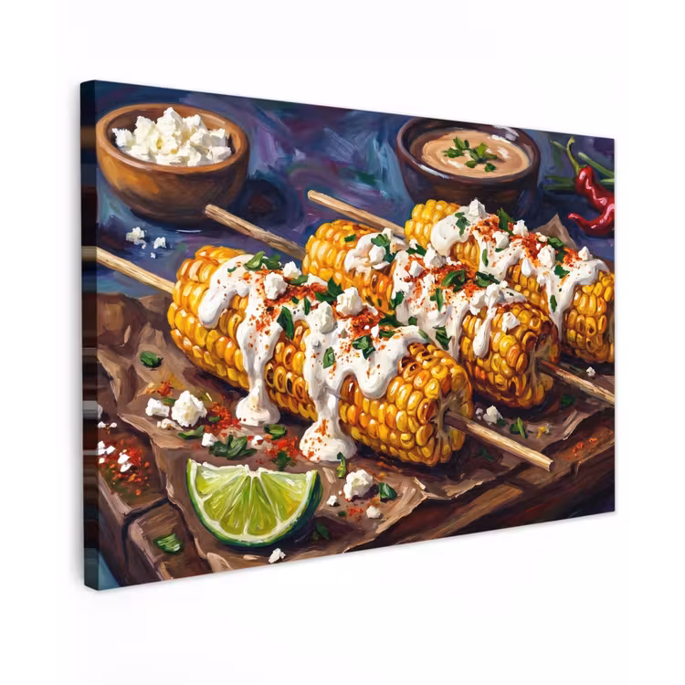 Eten - Maïs - Saus - Geschilderd - Geel canvas 2cm klein -z3d