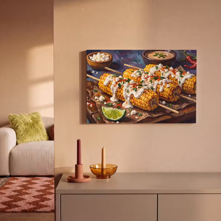 Eten - Maïs - Saus - Geschilderd - Geel canvas 2cm klein -sfeer1