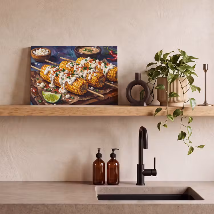 Eten - Maïs - Saus - Geschilderd - Geel canvas 2cm klein -sfeer3