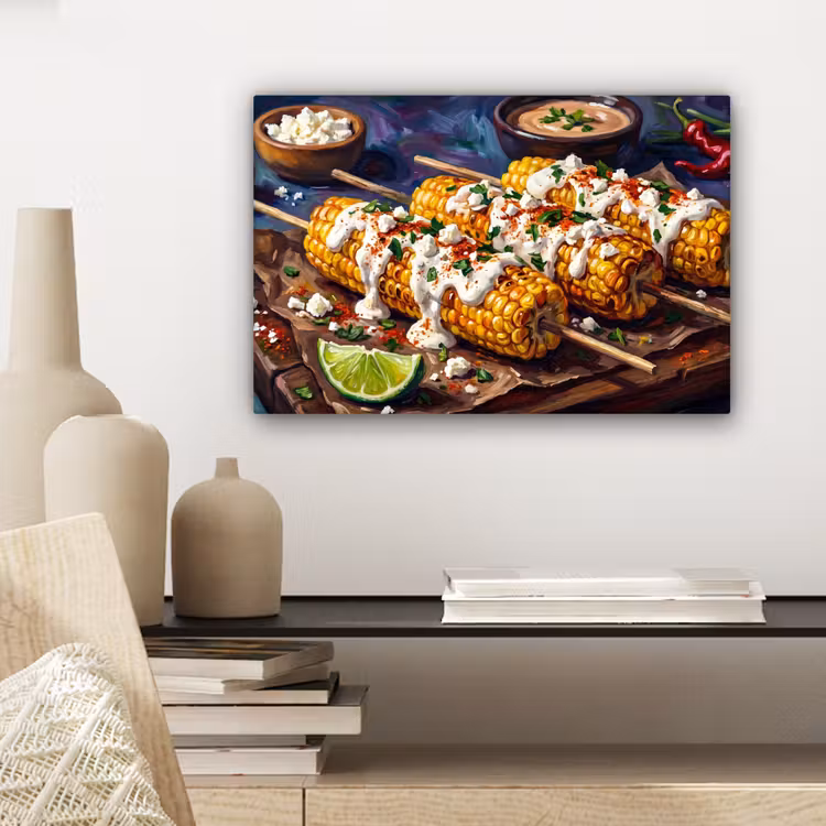 Eten - Maïs - Saus - Geschilderd - Geel canvas 2cm klein -sfeer6