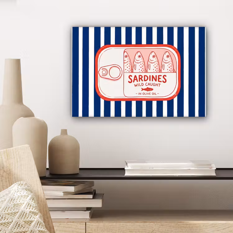 Eten - Vis - Blik - Illustratie - Rood canvas 2cm klein -sfeer6