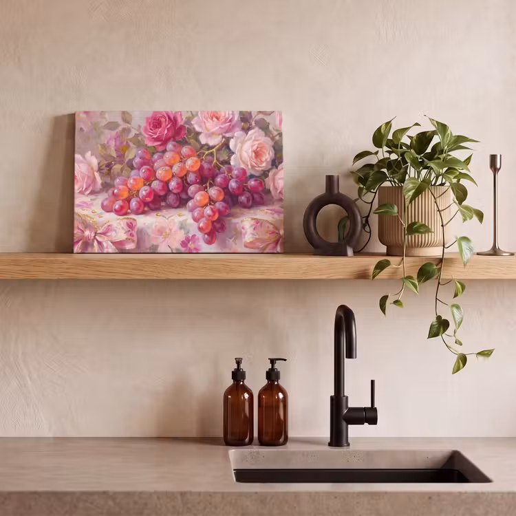 Eten - Bloemen - Stilleven - Roze - Goud canvas 2cm klein -sfeer3