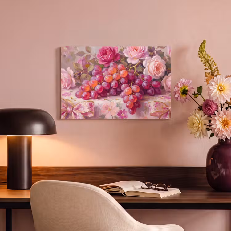 Eten - Bloemen - Stilleven - Roze - Goud canvas 2cm klein -sfeer4