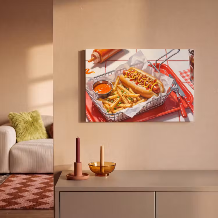 Eten - Hotdog - Fastfood - Modern - Rood canvas 2cm klein -sfeer1