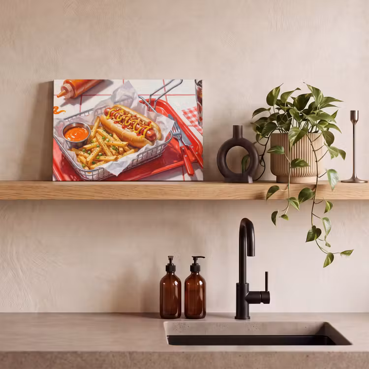 Eten - Hotdog - Fastfood - Modern - Rood canvas 2cm klein -sfeer3