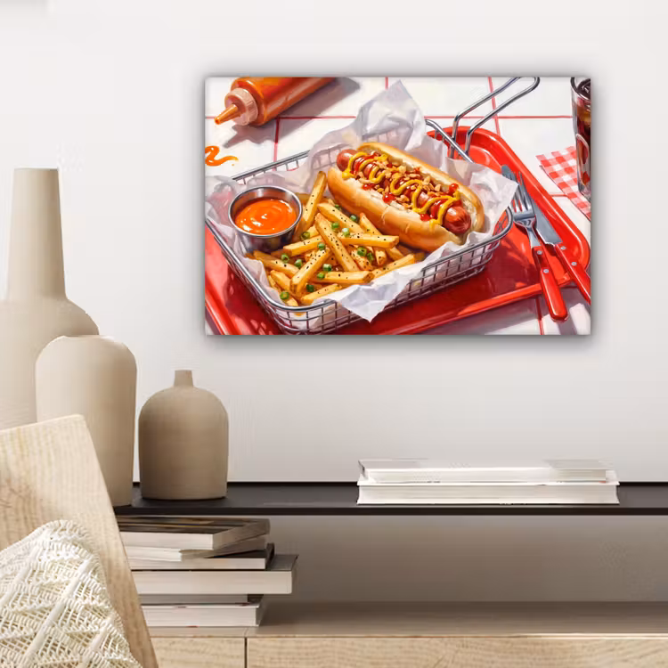 Eten - Hotdog - Fastfood - Modern - Rood canvas 2cm klein -sfeer6