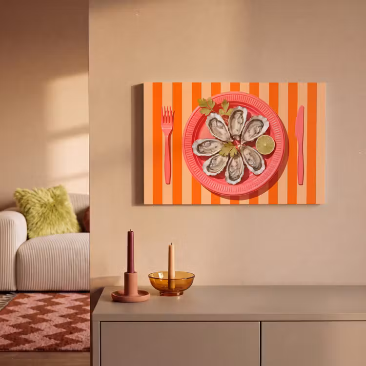 Eten - Oester - Zeevruchten - Oranje - Modern canvas 2cm klein -sfeer1