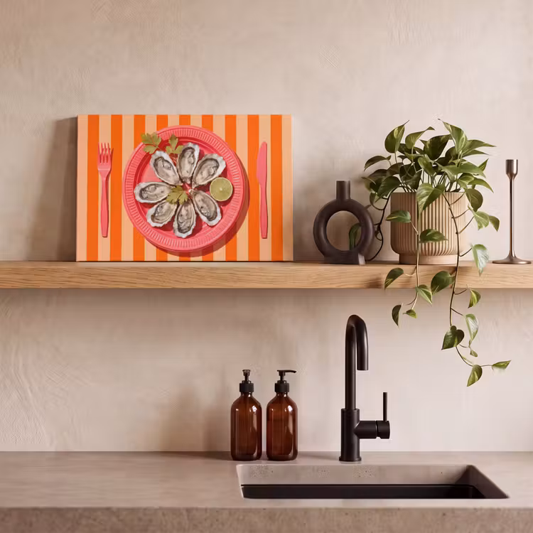 Eten - Oester - Zeevruchten - Oranje - Modern canvas 2cm klein -sfeer3