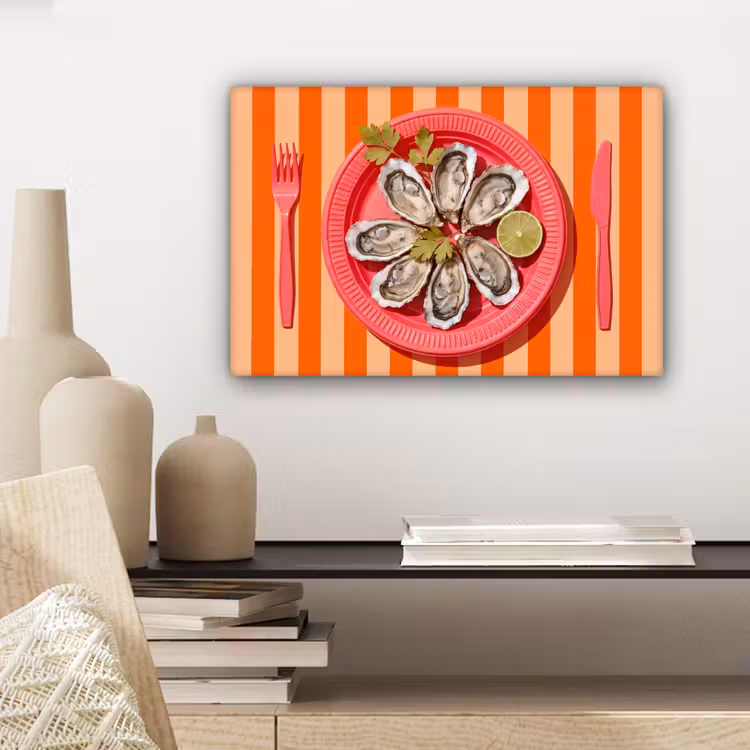 Eten - Oester - Zeevruchten - Oranje - Modern canvas 2cm klein -sfeer6