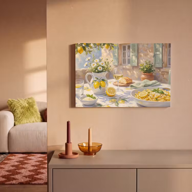 Eten - Terras - Zomer - Geschilderd - Geel canvas 2cm klein -sfeer1