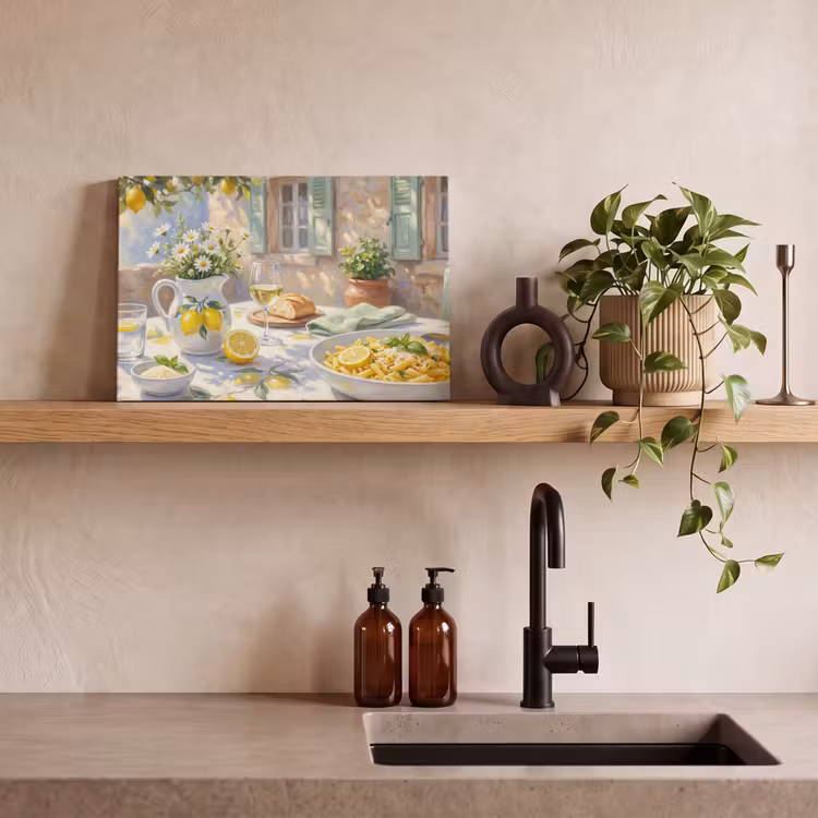 Eten - Terras - Zomer - Geschilderd - Geel canvas 2cm klein -sfeer3