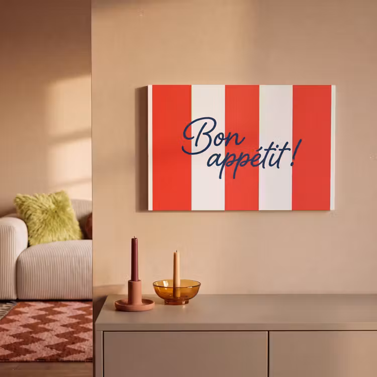 Eten - Spreuk - Keuken - Grafisch - Rood-Wit canvas 2cm klein -sfeer1