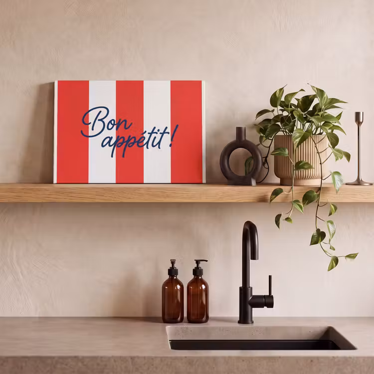 Eten - Spreuk - Keuken - Grafisch - Rood-Wit canvas 2cm klein -sfeer3