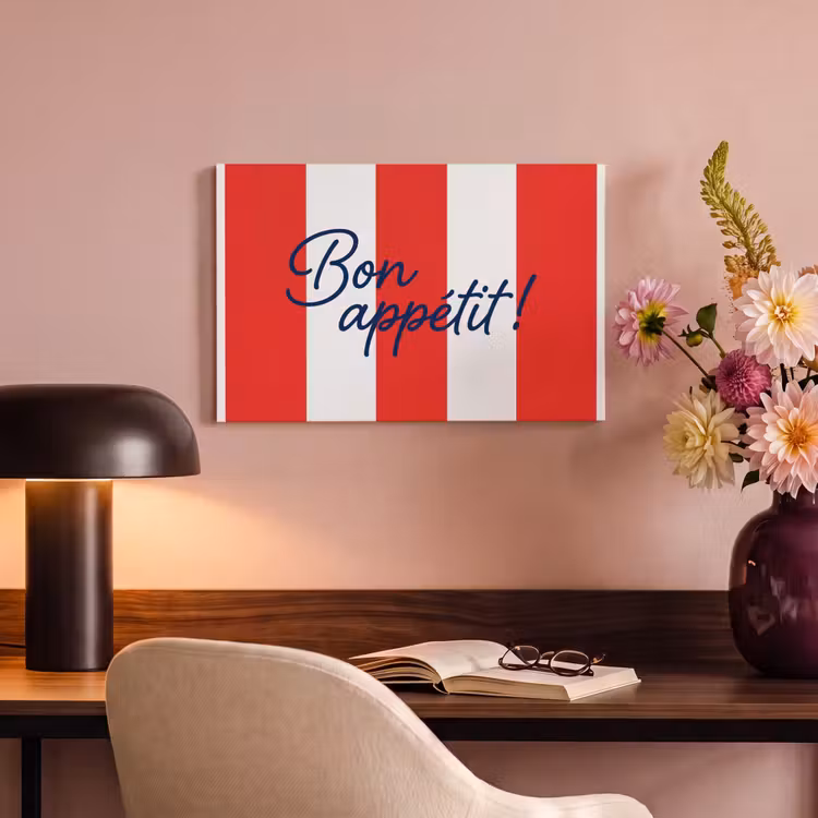 Eten - Spreuk - Keuken - Grafisch - Rood-Wit canvas 2cm klein -sfeer4