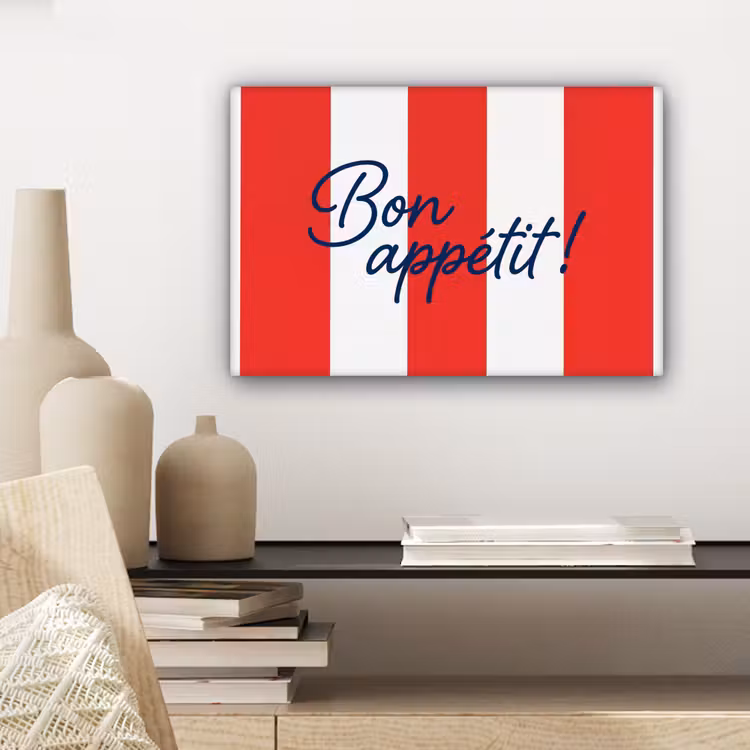 Eten - Spreuk - Keuken - Grafisch - Rood-Wit canvas 2cm klein -sfeer6