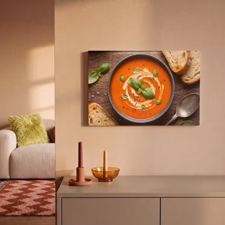Eten - Soep - Basilicum - Rustiek - Rood canvas 2cm klein -sfeer1