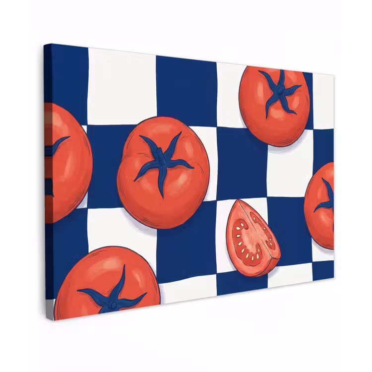 Eten - Tomaten - Keuken - Illustratie - Rood-Blauw canvas 2cm klein -z3d