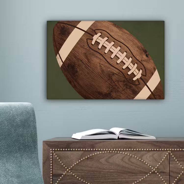 Football - Hout - Sport - Groen canvas 2cm klein -sfeer4