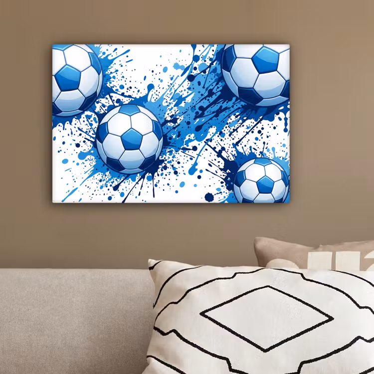 Voetballen - Verf - Sport - Blauw canvas 2cm klein -sfeer3