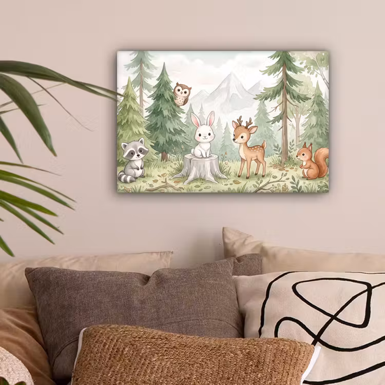 Bos - Dieren - Groen canvas 2cm klein -sfeer1