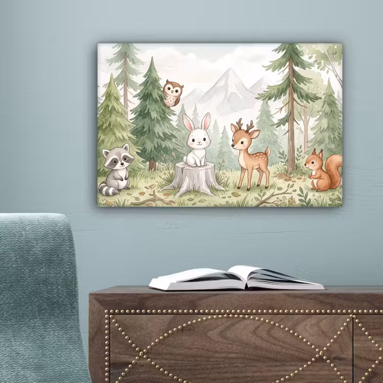 Bos - Dieren - Groen canvas 2cm klein -sfeer4