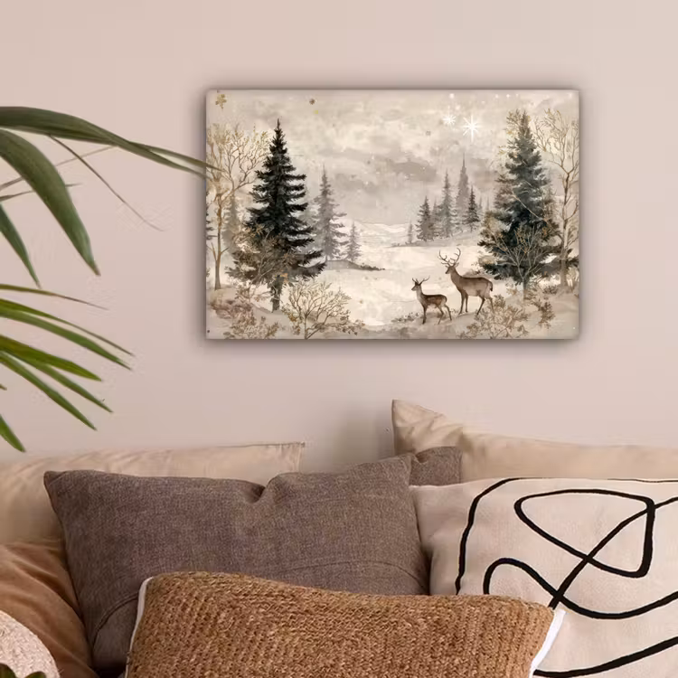 Bos - Herten - Winter - Sneeuw canvas 2cm klein -sfeer1