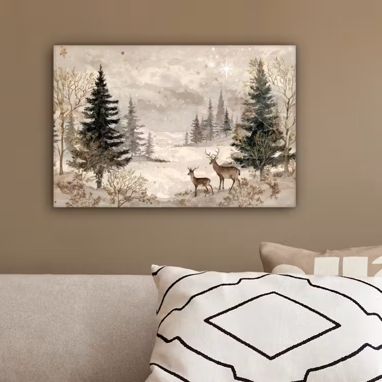 Bos - Herten - Winter - Sneeuw canvas 2cm klein -sfeer3