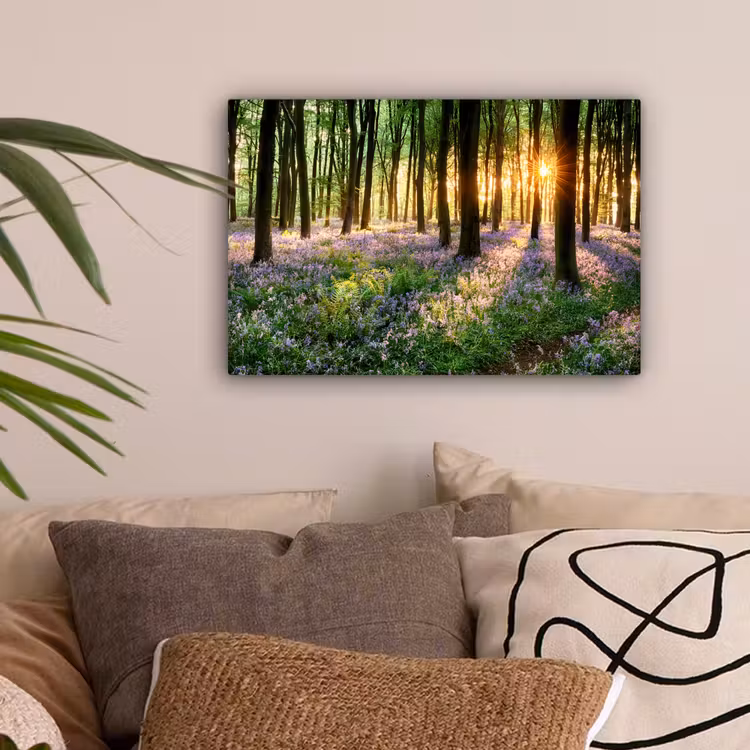 Bos - Bloemen - Lavendel - Zon - Paars - Natuur canvas 2cm klein -sfeer1