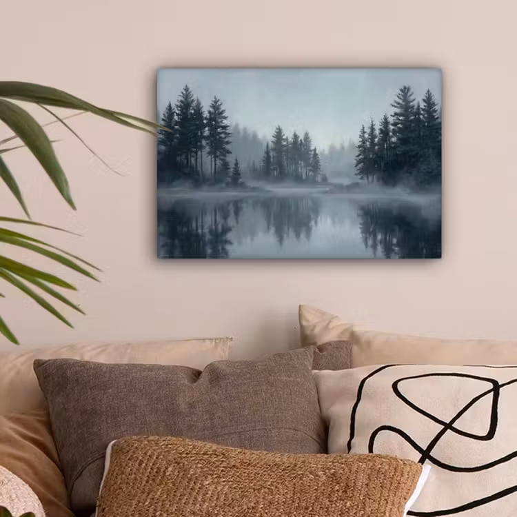 Bos - Meer - Mist - Natuur - Grijs canvas 2cm klein -sfeer1
