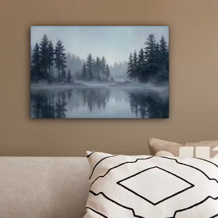 Bos - Meer - Mist - Natuur - Grijs canvas 2cm klein -sfeer3