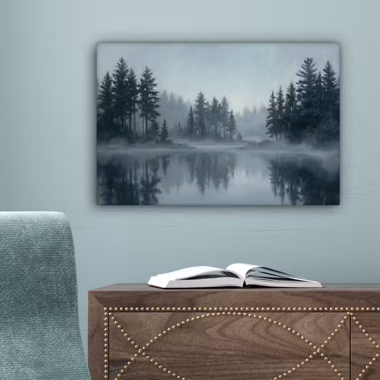 Bos - Meer - Mist - Natuur - Grijs canvas 2cm klein -sfeer4