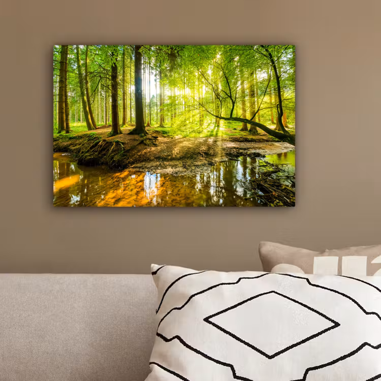 Bos - Landschap - Water - Bomen - Zon - Groen - Natuur canvas 2cm klein -sfeer3