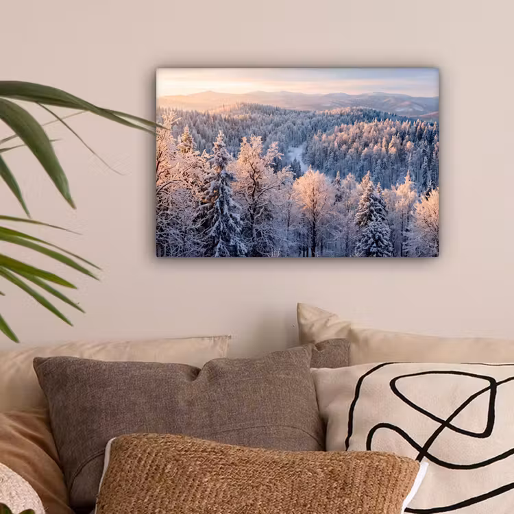 Bos - Bergen - Goud - Winter - Warm canvas 2cm klein -sfeer1
