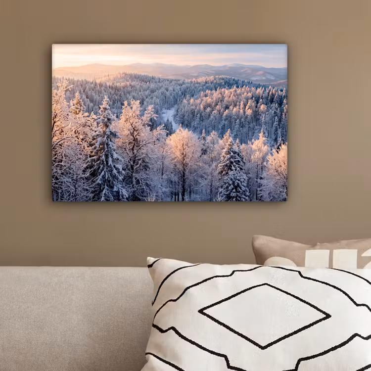 Bos - Bergen - Goud - Winter - Warm canvas 2cm klein -sfeer3