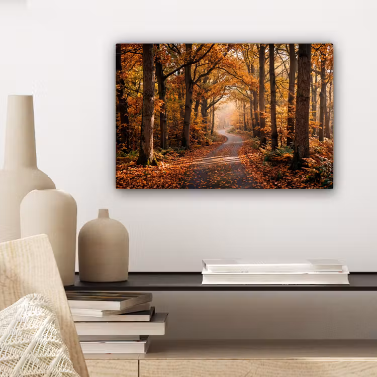 Bospad - Herfstbos - Bladeren - Oranje - Nostalgisch canvas 2cm klein -sfeer6