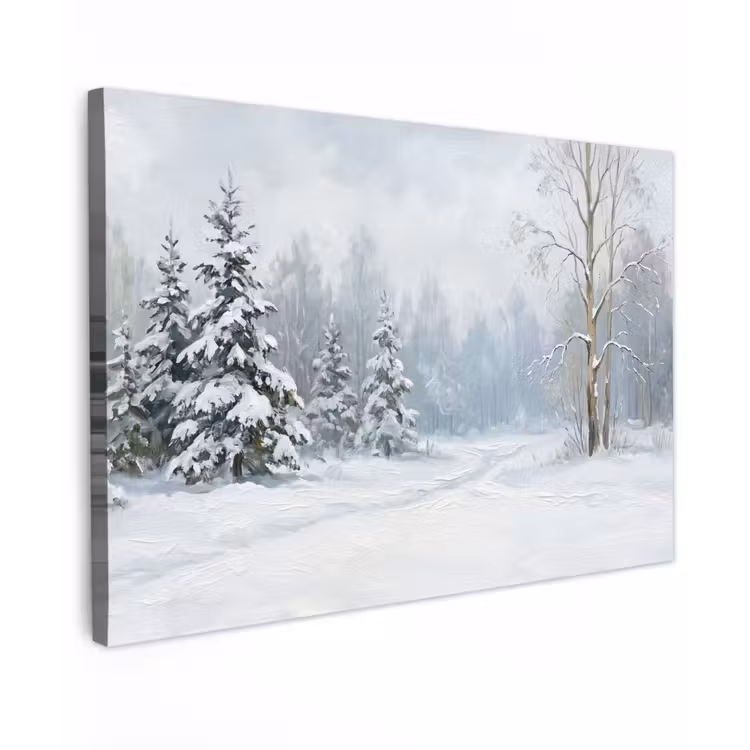 Bospad - Dennen - Sneeuw - Winter - Rustgevend canvas 2cm klein -z3d
